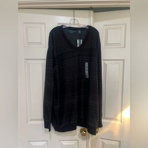 Perry Ellis Men's Big and Tall Striped V-Neck Merino Blend Sweater Pullover 4XLT